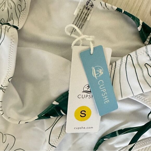 NWT Cupshe high waisted ruched tie tropical leave pattern swim bottom Sz S - Picture 6 of 9